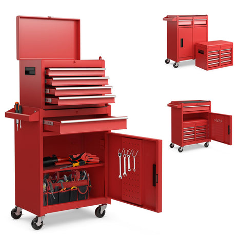 Goplus Rolling Tool Chest, 5-Drawer Tool Box Organizer w/Lockable Wheels & Sliding Drawers & Detachable Top & Adjustable Shelf, Tool Storage Cabinet Goplus