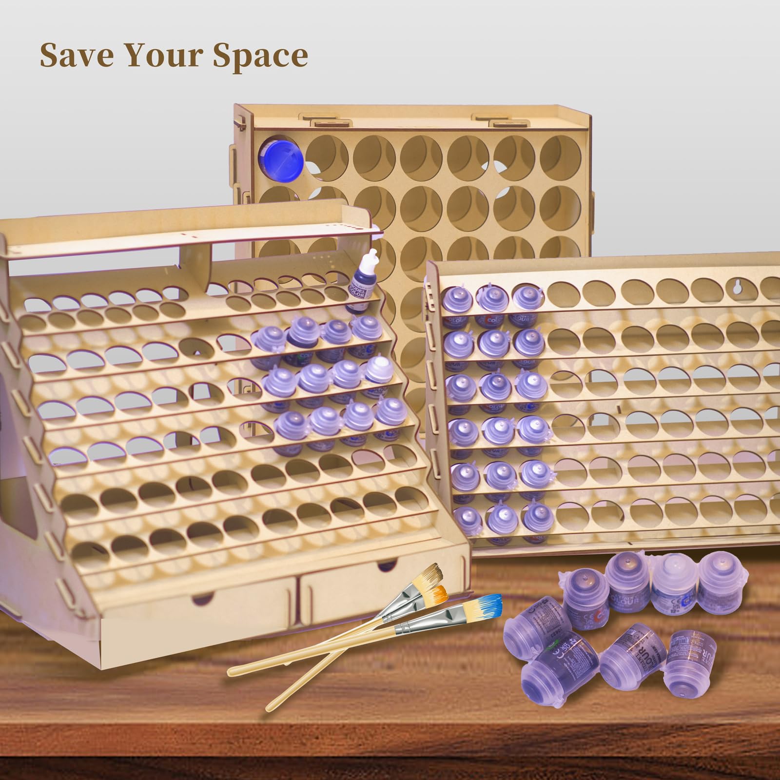 Craft Paint Storage-Modular Wooden Paint Organizer - Holds 74