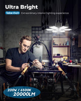 toberich 2-Pack Plug in Garage Light, 200W 20000LM Linkable LED Shop Light w/Pull Chain(ON/Off), 6+1 Deformable Panels, 6500K LED Ceiling Lights for toberich