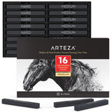 Arteza Compressed Charcoal Sticks, Set of 16, Medium and Hard Grade Sketching Crayons, Art Supplies for Drawing and Shading ARTEZA