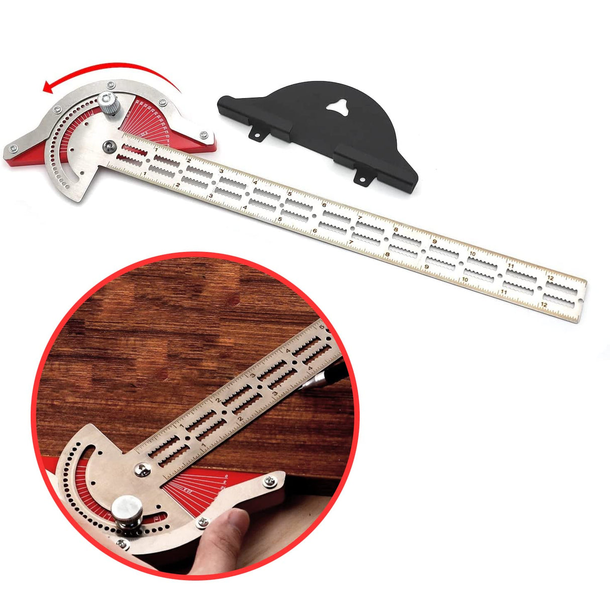 HTTMT- 18" Woodworker Edge Ruler 0-70°Adjustable Protractor Angle Finder Two Arm Carpentry Ruler Measure Layout Tool [P/N: ET-TOOL041-20-RAW]… HTTMT