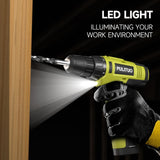 PULITUO 12V Green Cordless Drill Set Power Drill Kit with Battery and Charger,electric drill home improvement,3/8-Inch Keyless Chuck,Built-in PULITUO