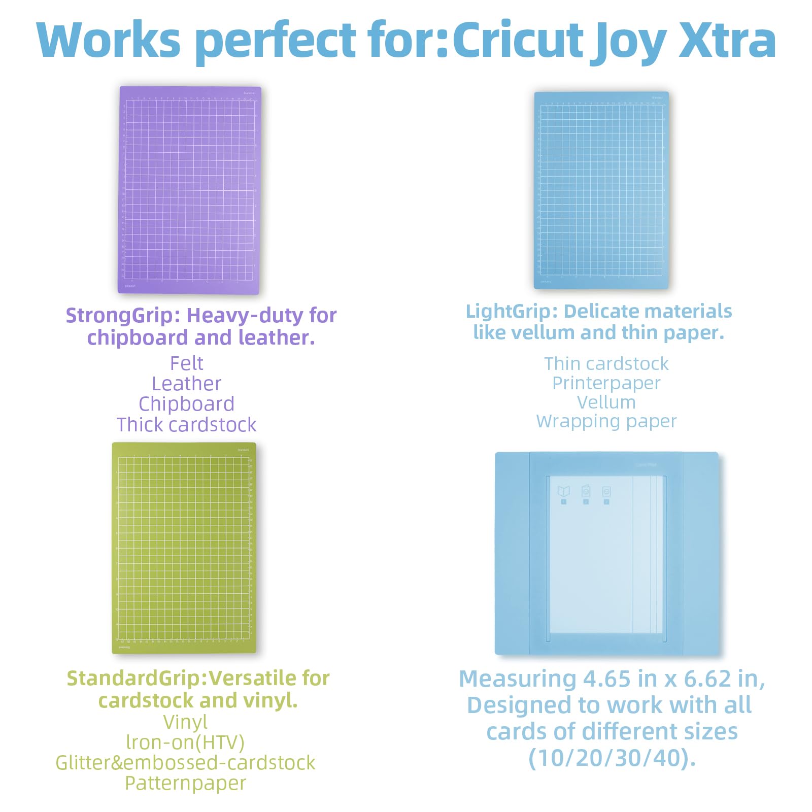 Srunffe Cutting Mats Set for Cricut Joy Xtra, 4 Pack 8.5" x 12" (StandardGrip, StrongGrip, LightGrip) and Card mat 4.75" x 6.65", Adhesive Cutting - WoodArtSupply