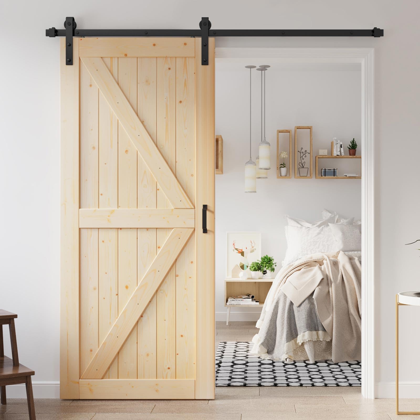 ROYMELO 36x84 inch Sliding Barn Wood Door Slab with 6.6ft Hardware Kit, Requires Simple DIY Assembly - WoodArtSupply