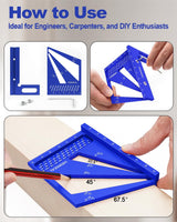 3D Multi Angle Measuring Ruler Aluminum Alloy Woodworking Square,Versatile Square Tool with Preset Angles from 22.5° to 90° Ideal Layout Tool for ViewReal