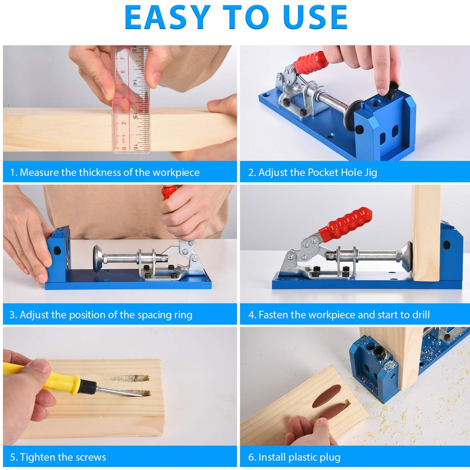 Pocket Hole Jig Kit Dowel Drill Joinery Screw Kit All-In-One Aluminum System Set Jig Wood Woodwork Guides Joint Angle Tool Carpentry Locator KingBaas