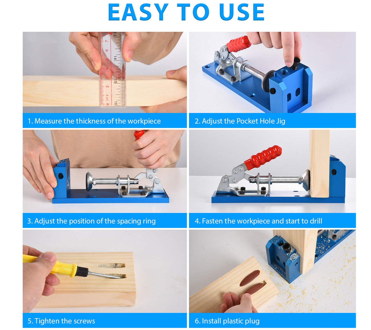 Pocket Hole Jig Kit Dowel Drill Joinery Screw Kit All-In-One Aluminum System Set Jig Wood Woodwork Guides Joint Angle Tool Carpentry Locator KingBaas