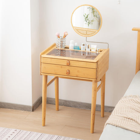 Tiita Vanity Desk, Makeup Vanity Table with Mirror, Dressing Table with 2 Drawers,Modern Wood Bedroom Vanity Vintage Dressing Table for Women Girls Tiita