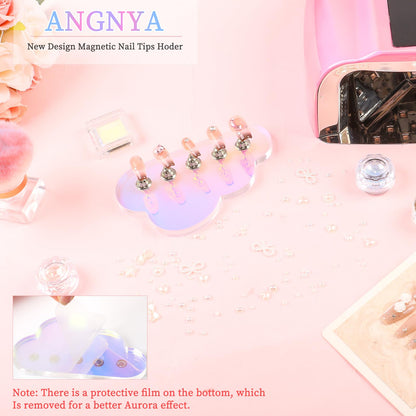 ANGNYA Nail Stand for Painting Nails 1 Set Acrylic Nail Stand for Press On Aurora Nail Holder for Painting Magnetic Nail Display Stand with 200 Pcs