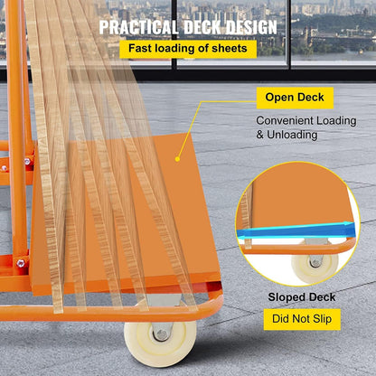 Mophorn Drywall Cart 1600LBS Load Capacity Drywall Cart Dolly Handling Sheetrock Sheet Panel Service Cart Heavy Duty Casters