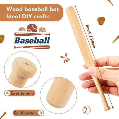 Mini Baseball Bat 8 Inch Unfinished Small Wooden Bats Unpainted Wood Baseball Bats for Painting Keychain Action Figures DIY Craft Projects Ball - WoodArtSupply