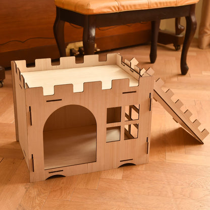 Extra Large Wooden Rabbit Castle with Ladder - Wood Cat Beds for Indoor Cats, Rabbit Hideout Bunny House Luxurious Small Animal Rest and Play House - WoodArtSupply