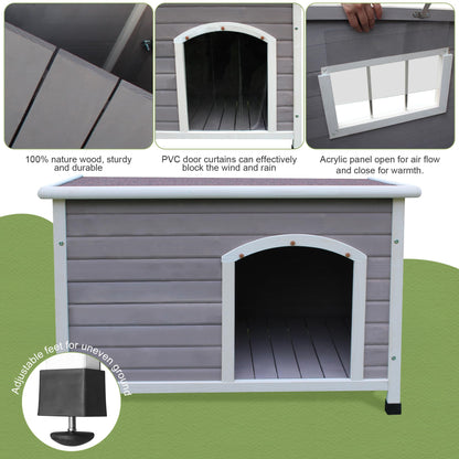 HiCaptain Small Outdoor Dog House, Waterproof Dog Home for Small Medium Dogs, Wooden Dog House with Elevated Floor and Removable Window - Grey S - WoodArtSupply