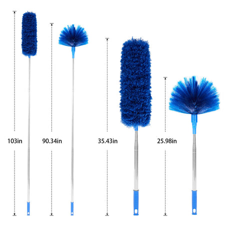 Ceiling Fan Duster with Extension Pole, Cobweb & Corner Brush Cleaning Kit w 2 Duster Heads for Cleaning,15-100 Inch Long Handle Aluminum Telescoping ZZ LAZYCOTTAGE