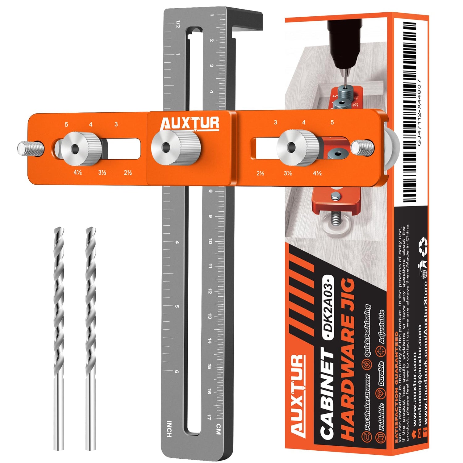 AUXTUR Cabinet Hardware Jig, Adjustable Cabinet Handle Template Tool with Alignment Hole, Punch Locator Drill Guide for Knobs,Handles and Pulls, AUXTUR