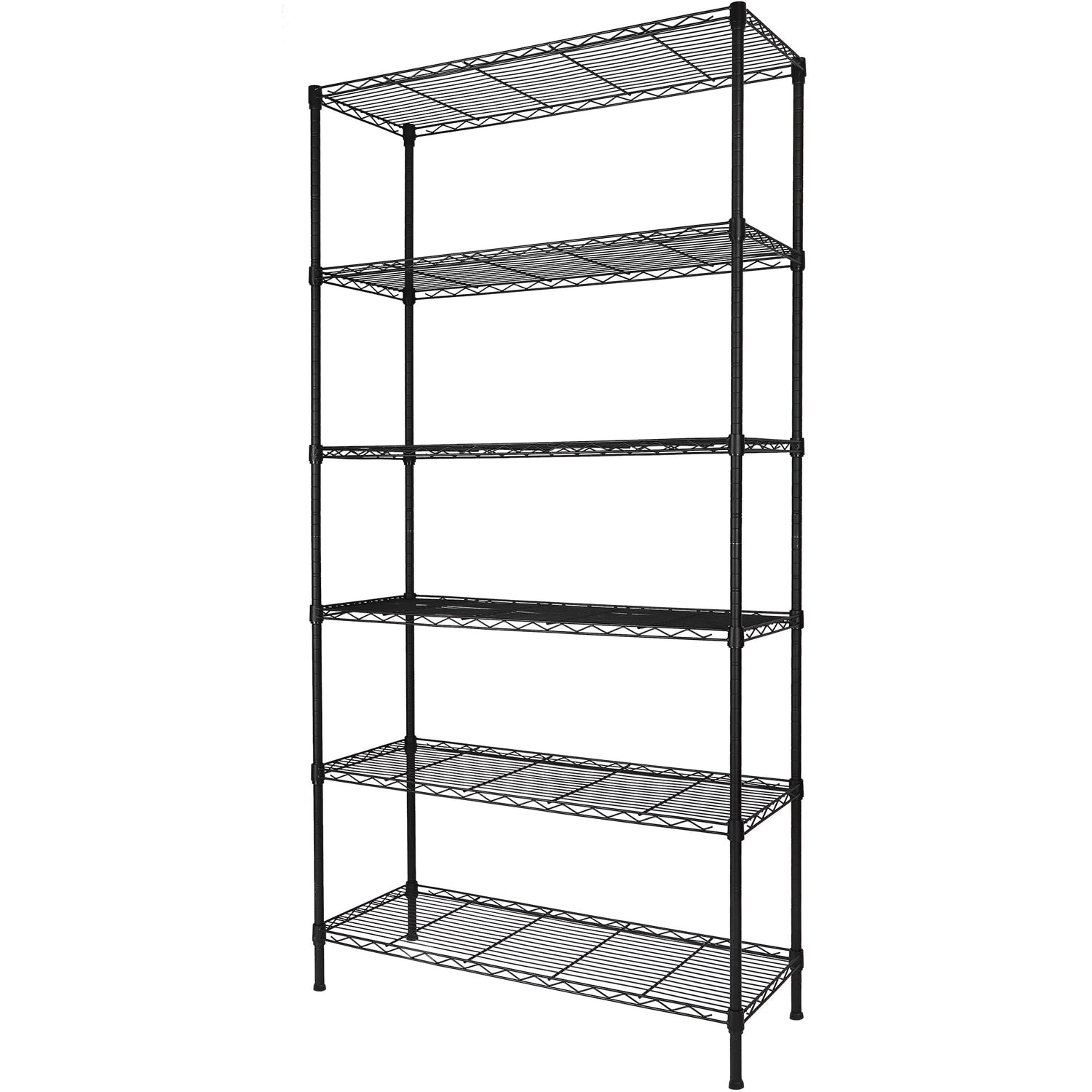 6-Shelf Adjustable Heavy Duty Storage Shelving Unit, Metal Organizer Wire Rack for Laundry Bathroom Kitchen Pantry Closet No Wheels, Black Soywey