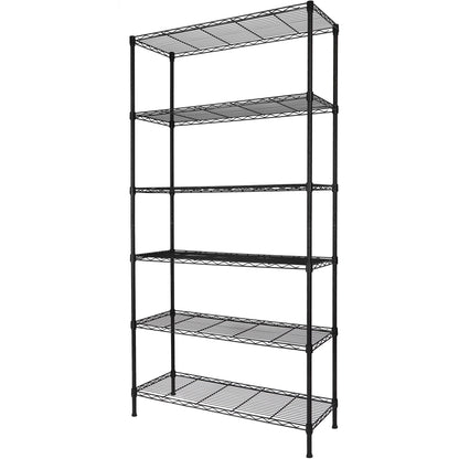 6-Shelf Adjustable Heavy Duty Storage Shelving Unit, Metal Organizer Wire Rack for Laundry Bathroom Kitchen Pantry Closet No Wheels, Black - WoodArtSupply