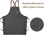AFUN Chef Aprons for Men Women with Large Pockets, Cotton Canvas Cross Back Heavy Duty Adjustable Work Apron, Size M to XXL(Grey) AFUN