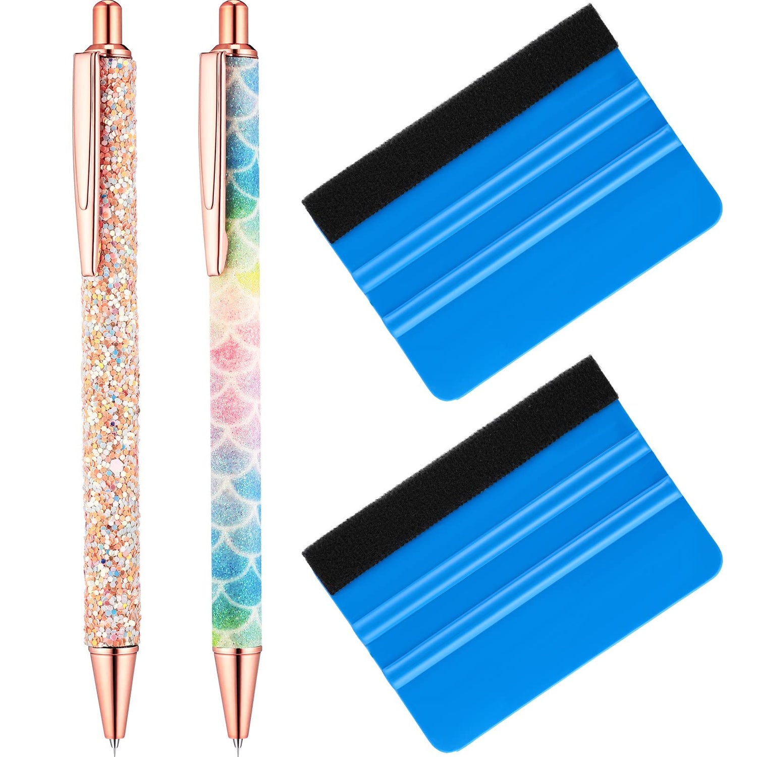 Weeding Tools for Vinyl 2 Pieces Craft Vinyl Weeding Pen Point Retractable Pin Pen Air Release Pen Glitter Weeding Pen with 2 Pieces Felt Squeegees Zhehao