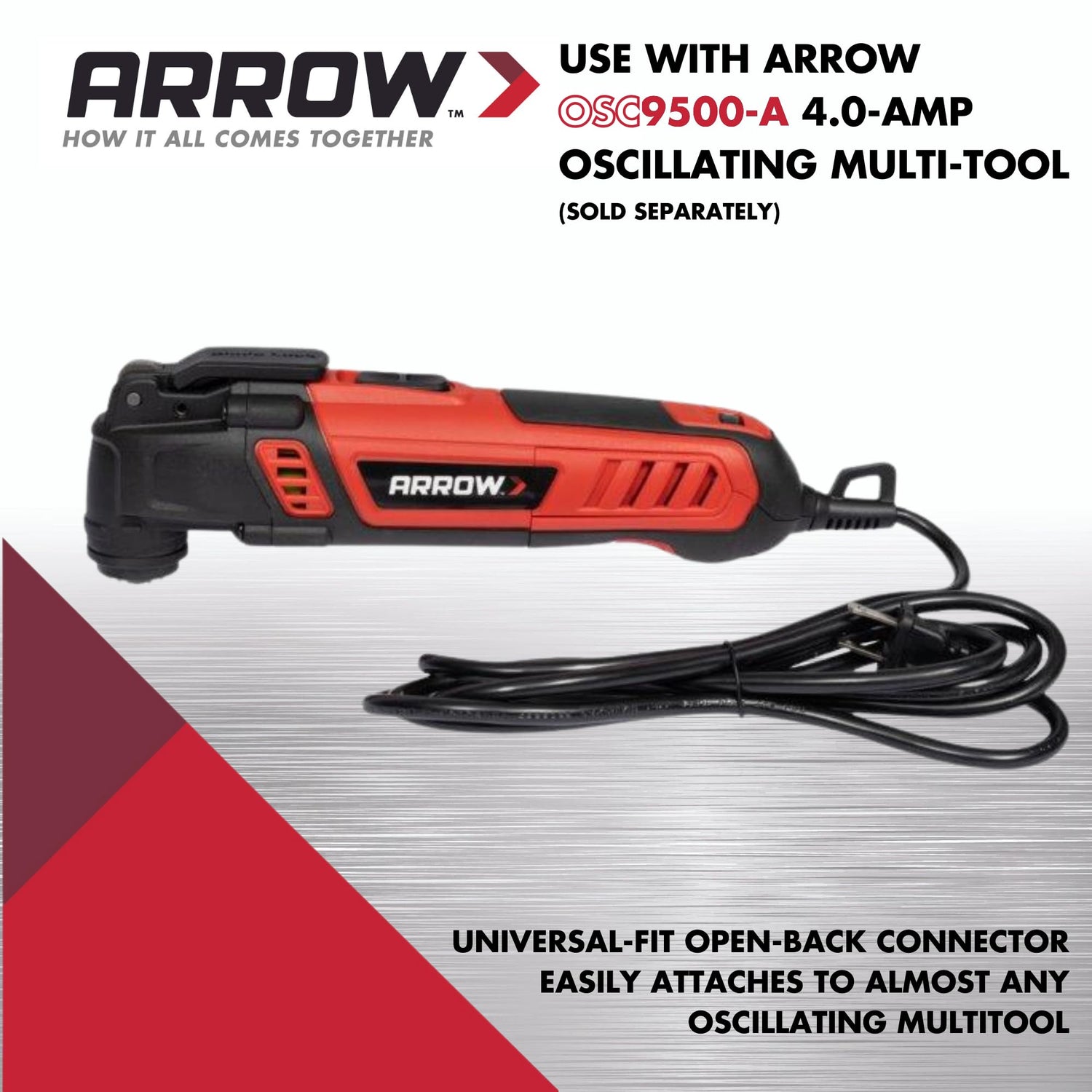 Arrow OSC109-1, 4-IN-1 Drywall Oscillating Tool Blade for Electrical Outlet Boxes, Recessed Lights, PVC, Universal, Fits Most Multitools Arrow Fastener