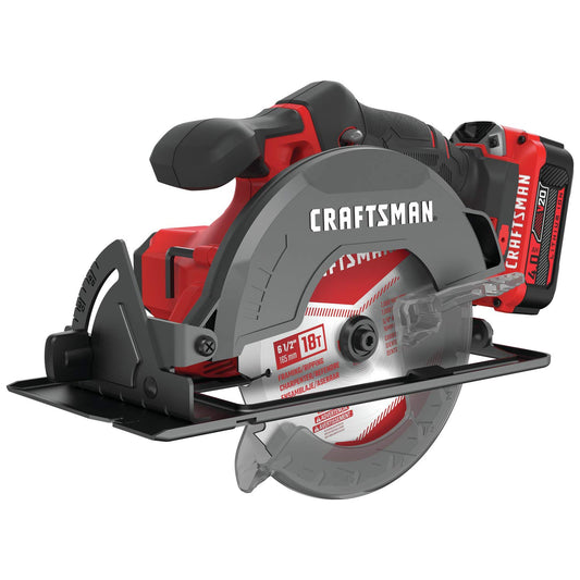 CRAFTSMAN V20 Cordless Circular Saw Kit, 6-1/2 inch, Battery and Charger Included (CMCS500M1) - WoodArtSupply