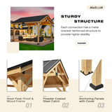 MELLCOM 12' x15' Wood Gazebo, Spruce Solid Wood Hardtop Pavilion, Waterproof Asphalt Roof, for Patio, Lawn, Garden, Easy Installation MELLCOM