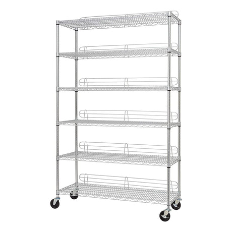 TRINITY EcoStorage Heavy Duty 6-Tier Adjustable Wire Shelving with Wheels and Backstands for Kitchen Organization, Garage Shelving, NSF Certified, TRINITY