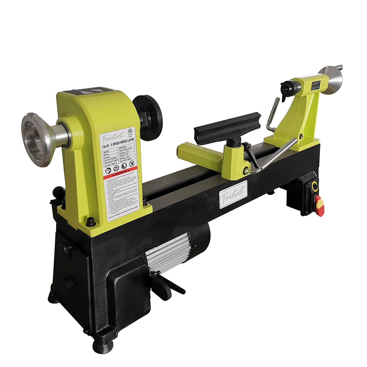 FORESTWEST 10819, 5 Amps Woodworking Lathe, 5-Speed 12"x18" Wood Lathe FORESTWEST