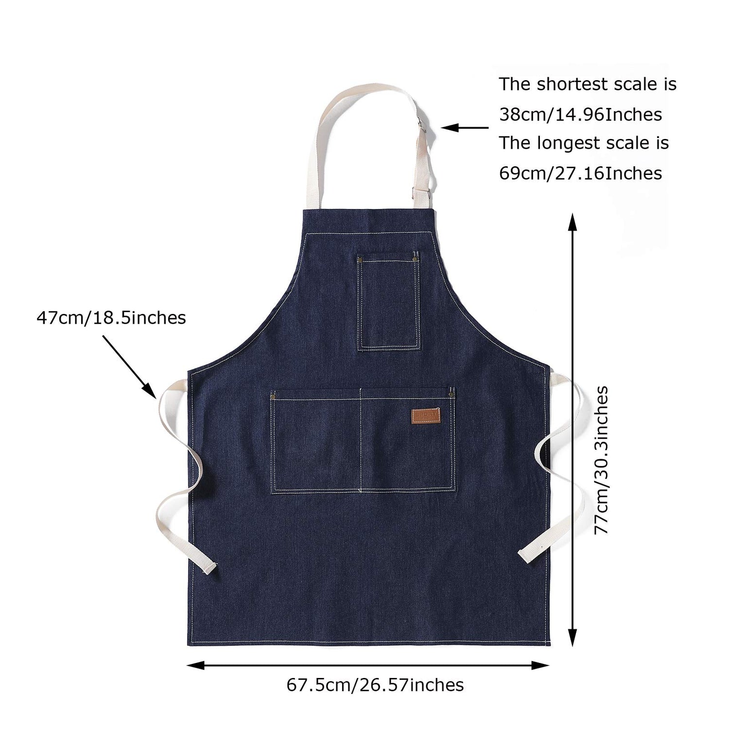 eywlwaar Denim Apron with 3 Pockets Unisex Jean Apron Adjustable Bib Apron for Work Kitchen Cooking 30.3 "x 26.57" Blue eywlwaar