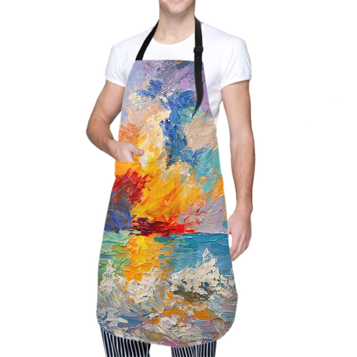 Giwawa Oil Paint Painting Apron - Adjustable Neck & Hidden Centre Pocket - Colorful Rainbow Art Summer Kitchen Apron Colored Artist Smock Chef Garden Giwawa