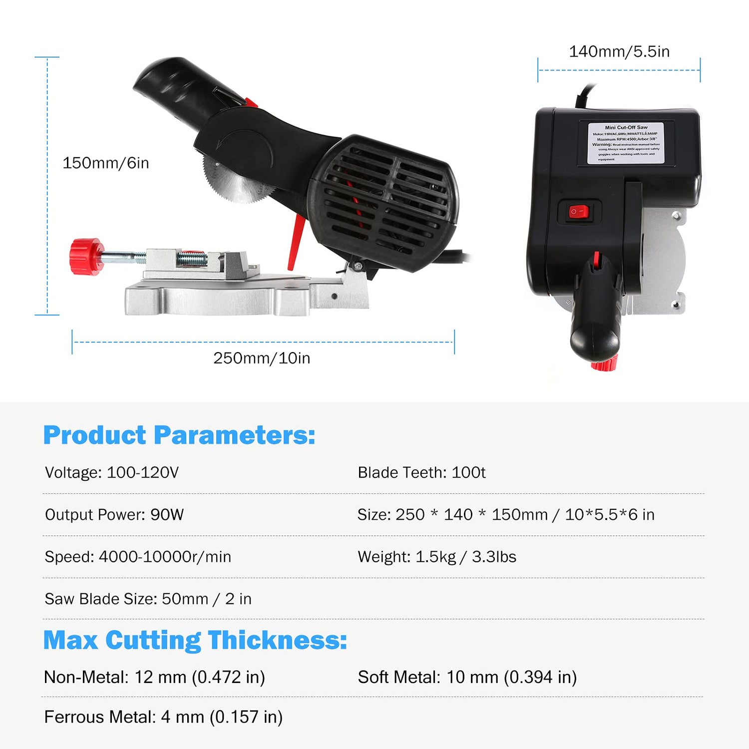 BEAMNOVA Mini Miter Saw Electric Power Table Saw Benchtop Cut-Off Chop Saw Max 45 Degree Cutting for Crafts Miniatures Metal Wood Plastic Compound BEAMNOVA