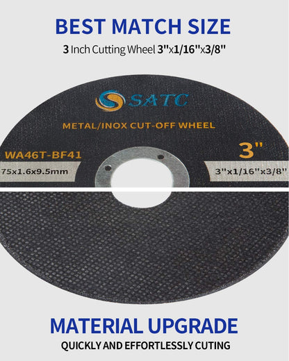 S SATC Grinder Wheel 25 PCS Cut Off Wheels 3 Inch Cut Off Wheel 3"x1/16"x3/8" Fits Any Angle Grinder Air Tool - WoodArtSupply