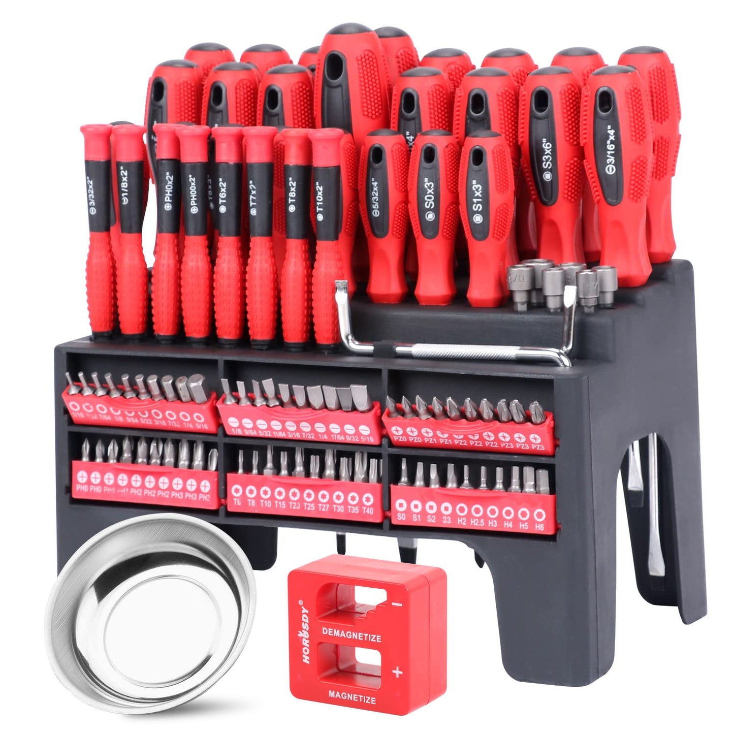 HORUSDY Tools for Men | 102-Piece Magnetic Screwdriver Set with Plastic Racking, Includs Precision screwdriver and Magnetizer Demagnetizer DIY Tools