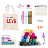 43 Piece Small Crochet Kit for Beginners Adults and Kids with 9 Crochet Hooks Set and 55 Yards of Yarn for Crocheting Set, Canvas Tote Bag and Lots Hearth & Harbor