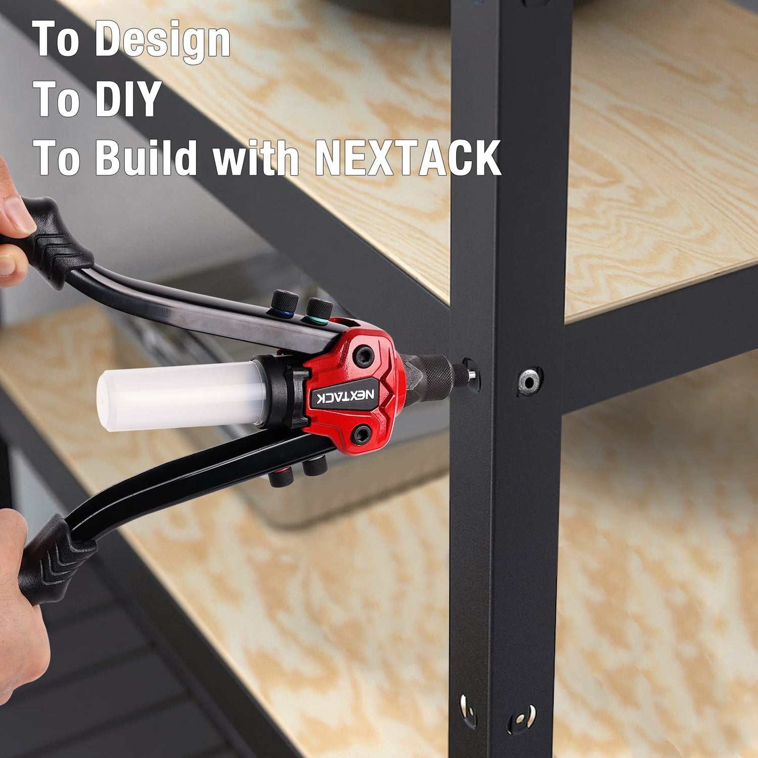 NEXTACK Rivet Gun Kit, 1/4 Pop Rivet Gun with 350 Assorted Rivets, 13" Full Metal Heavy Duty Riveter Tool Setter with 5 Interchangeable Nosepieces NEXTACK