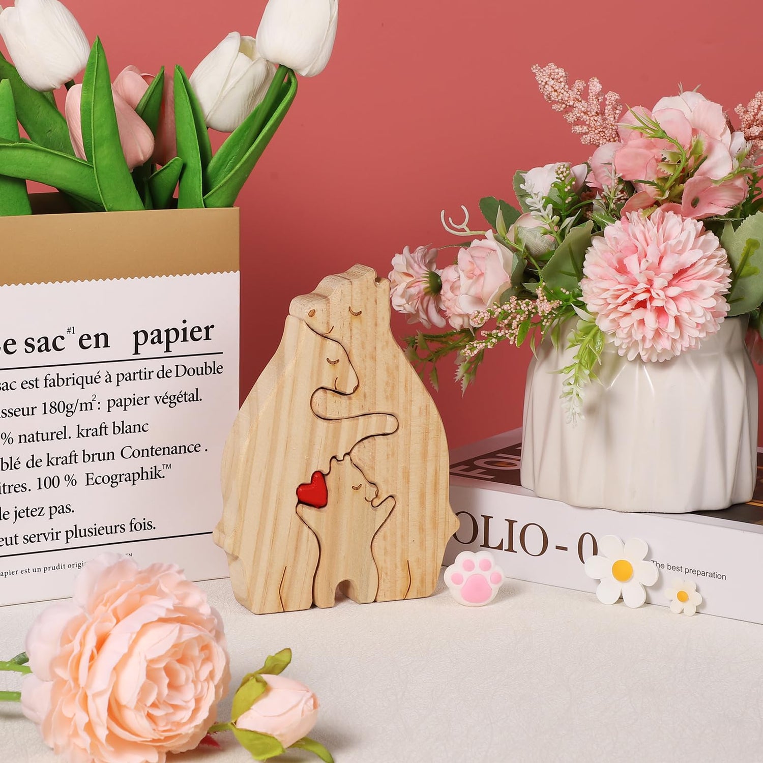 Personalized Family Name Puzzle, 3 Bears Wooden Bear Puzzle Decorative Wooden Bear Puzzle Creative Birthday Gifts for Mom Parents Home Decor Mothers BOXOB