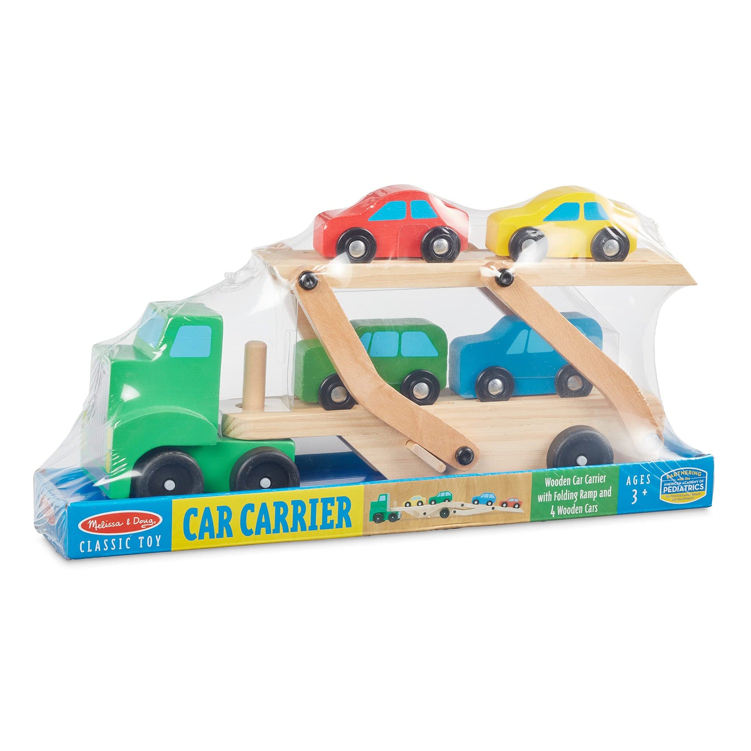 Melissa & Doug Car Carrier Truck and Cars Wooden Toy Set With 1 Truck and 4 Cars - Vehicle Toys, Push And Go Wooden Trucks For Toddlers And Kids Ages Melissa & Doug
