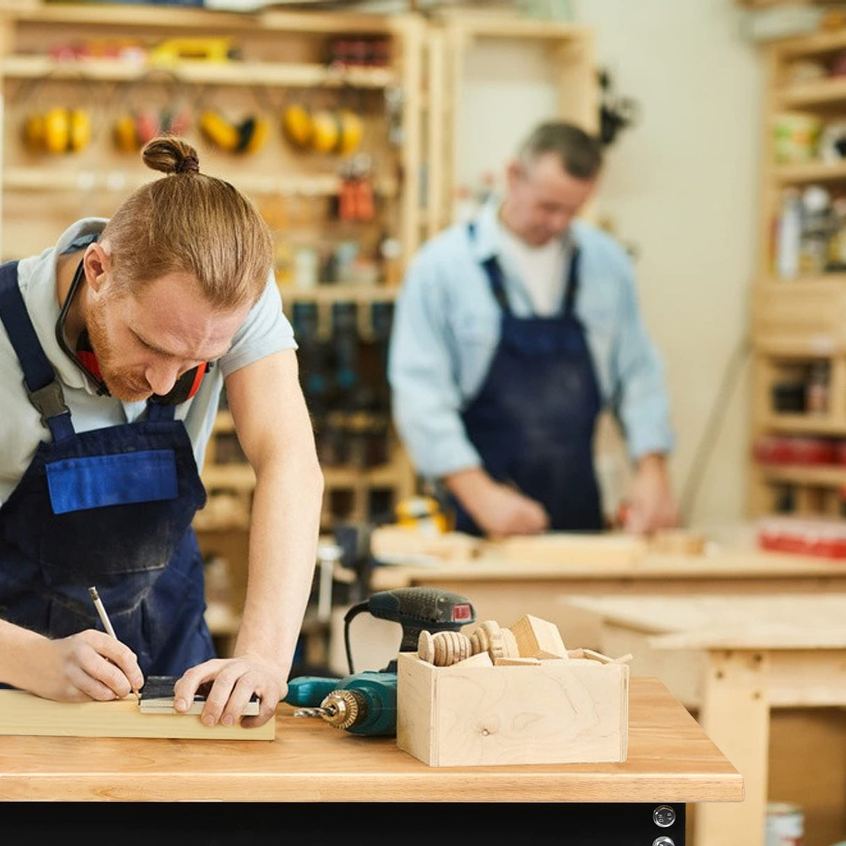 Betterhood Adjustable Height Workbench, 60" Rubber Wood Top Heavy Duty Workstation with Power Outlets, 2000 LBS Load Capacity Hardwood Worktable for Betterhood