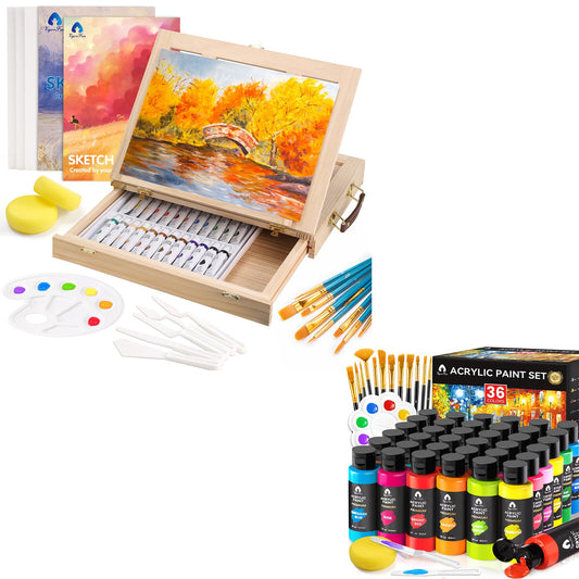 49 Pieces Watercolor Painting Supplies Set & 52 PCS Acylic Paint Set with 12 Brushes, 2 Knives and Palette - WoodArtSupply