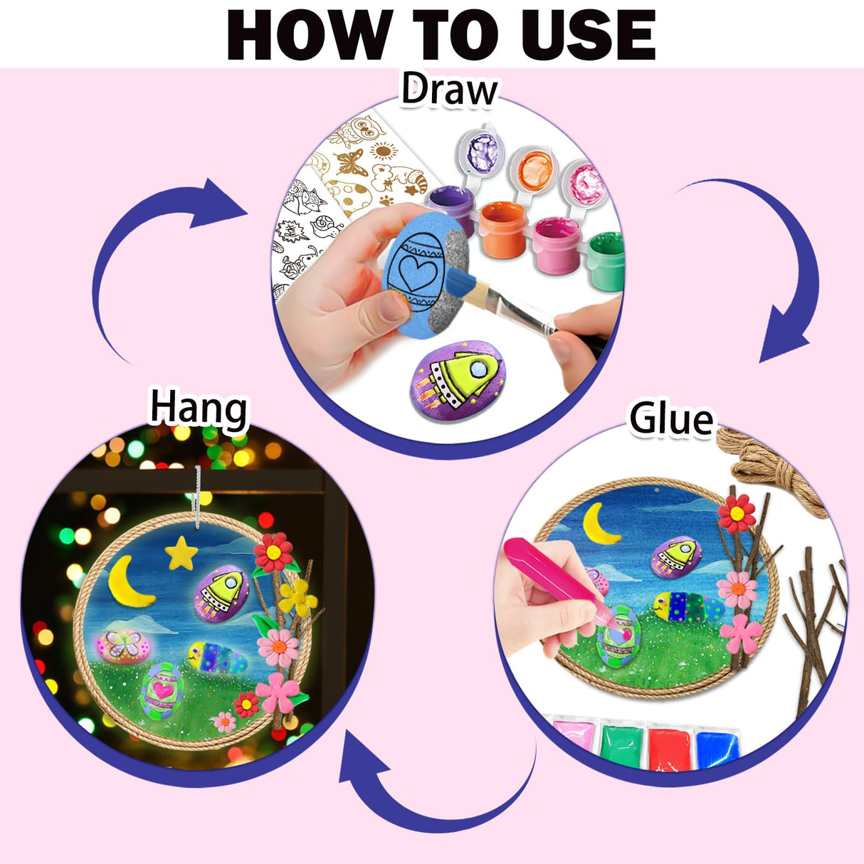 16 Rock Dark Painting Kit - Glow in The Dark - 141 Pcs Arts and Crafts for Kids Ages 4-8+, Art Supplies Set with 16 Paints Craft Kits, Kids DIY Toy SOOVSY