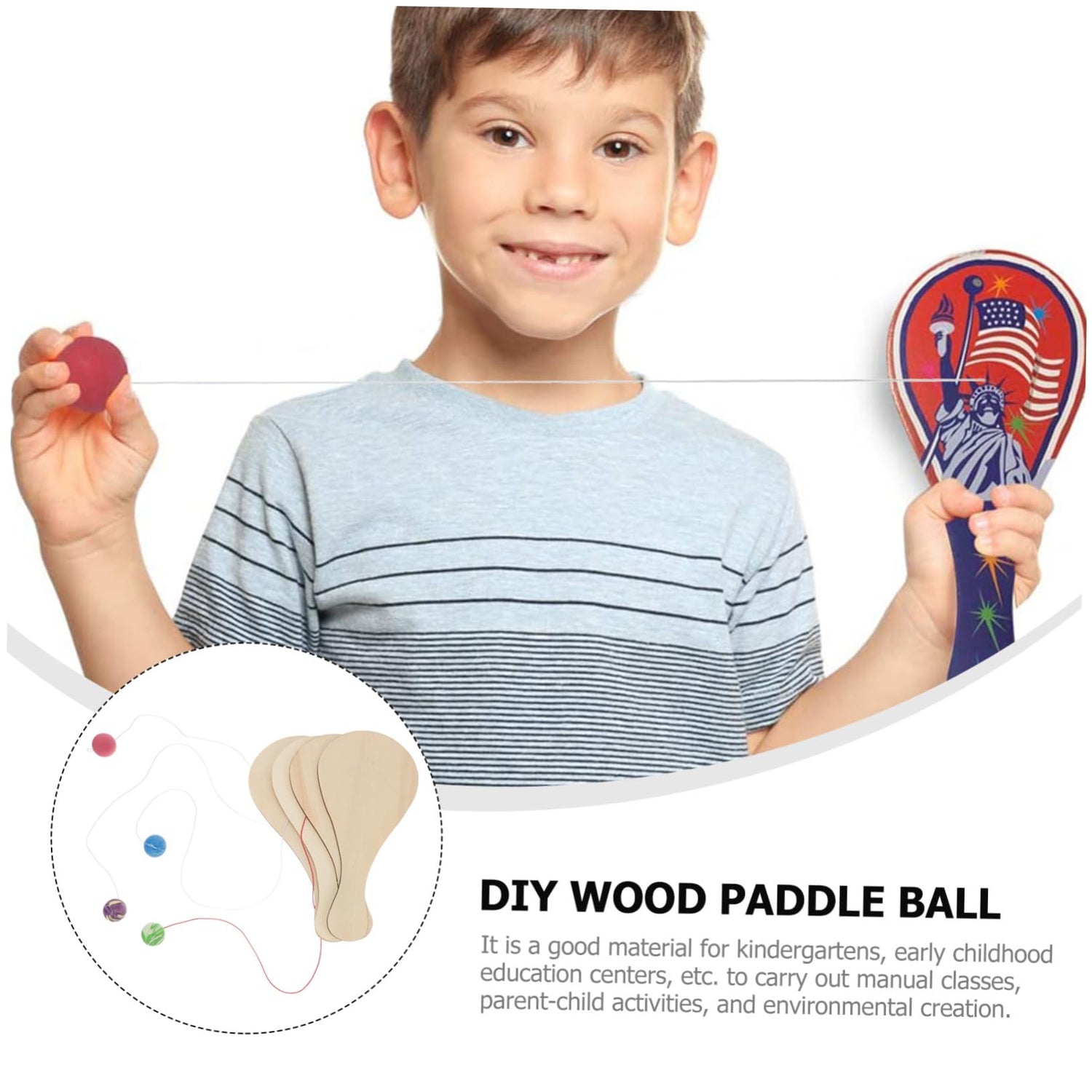 NOLITOY 6pcs White Billet Wooden Racket Unfinished Fraternity Paddle Wooden Paddle Game Bat and Ball on Elastic Wood for Maker Brain Toy Toys for NOLITOY