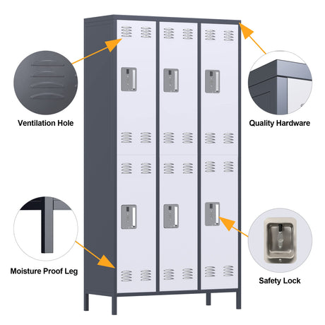 Aobabo Metal Storage Locker for Office Gym Bedroom Dormitory,6 Doors Steel Storage Locker Cabinet for Employees,Industrial Storage Locker with 1 Aobabo