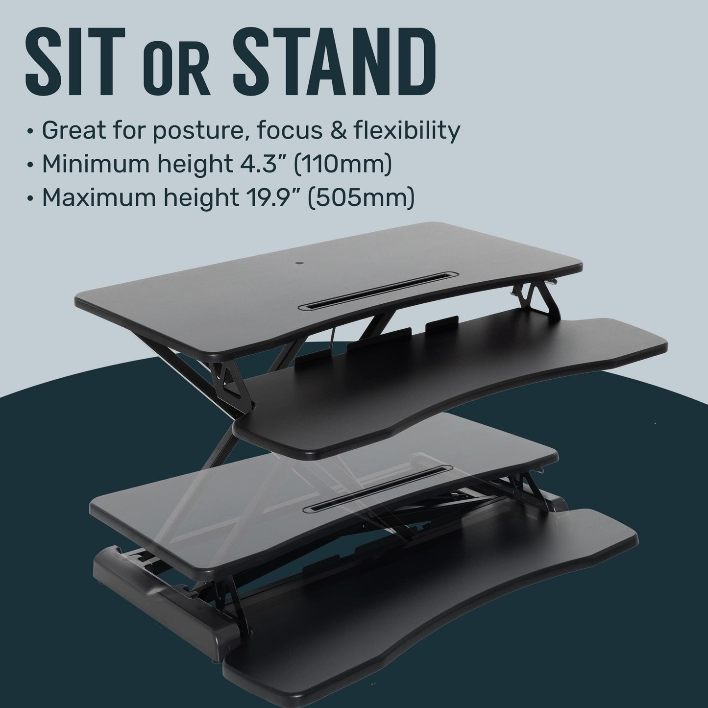 TechOrbits Standing Desk Converter-32-inch Height Adjustable, MDF Wood, Sit Riser-Black, 32" - WoodArtSupply