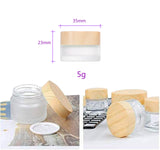 Healthcom 10 Pcs 5 Grams/5 ML Empty Frosted Glass Cream Jars Bottle Vials with Wood Grain Lid Lotion Jars Cosmetic Comtainers Refillable Glass Cream Healthcom