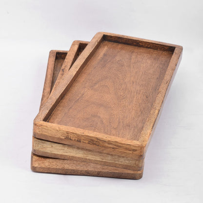 Samhita Mango Wood Serving Platter with Raised Edge -Set of 3 for Display Fruit Snacks Appetizer Sushi Food Decorative (12" x 5" x 0.75") - WoodArtSupply