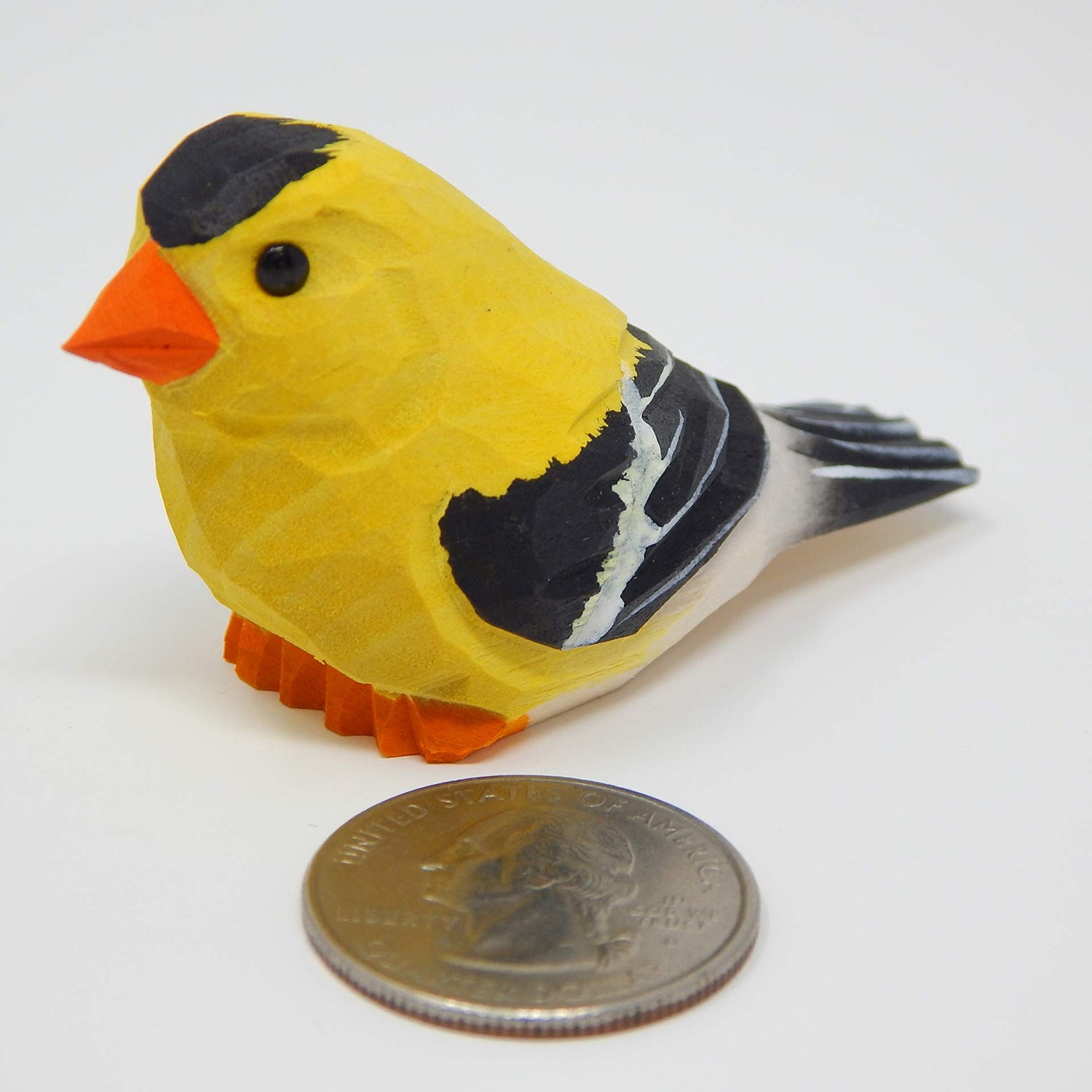 Selsela American Goldfinch - Finch Miniature Handmade Wooden Yellow Bird Art Carved Ornament Figurine Small Animals Collectible Selsela