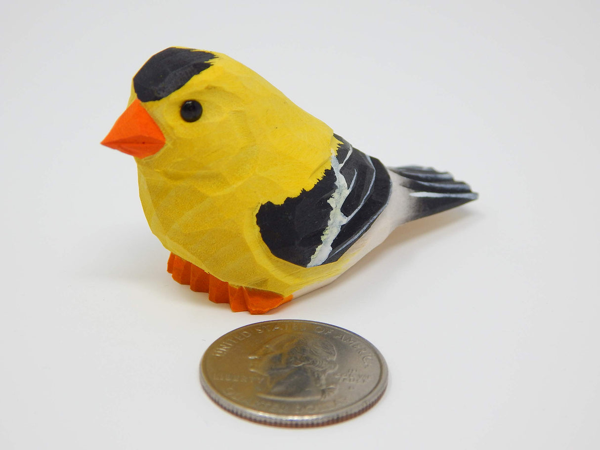 Selsela American Goldfinch - Finch Miniature Handmade Wooden Yellow Bird Art Carved Ornament Figurine Small Animals Collectible Selsela