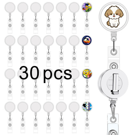 30 Pcs sublimation badge reels Blank，diy badge reel kit sublimation id badge blanks retractable badge reel，badge holder retractable clip for Office GEKIXUTP
