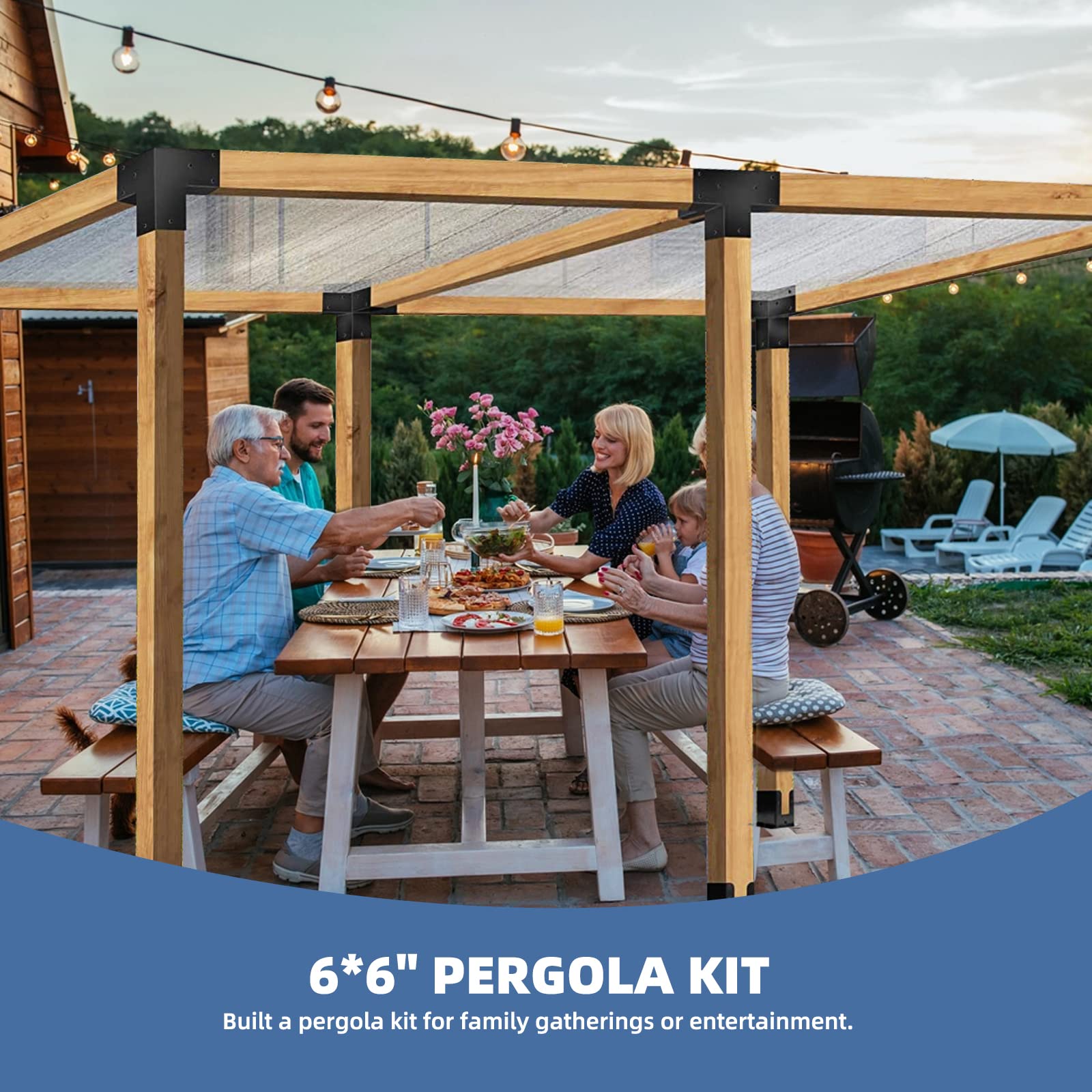 Tocretoare Pergola Kit, Woodworks Pergola Brackets 6" x 6" (Actual: 5.5x5.5 Inch), 2 Pack 4-Way Right Angle Corner Brackets, Powder-Coated Pergola - WoodArtSupply