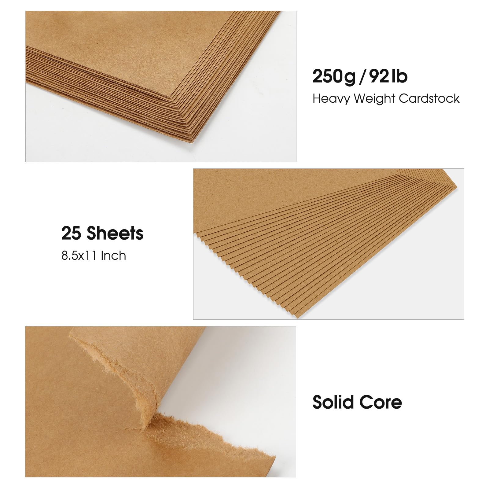 CreGear 25 Sheets Brown Kraft Cardstock 8.5 x 11 Brown Cardstock Paper, 92lb/250gsm Card Stock Printer Paper, Thick Cardstock Kraft Paper Cardstock - WoodArtSupply